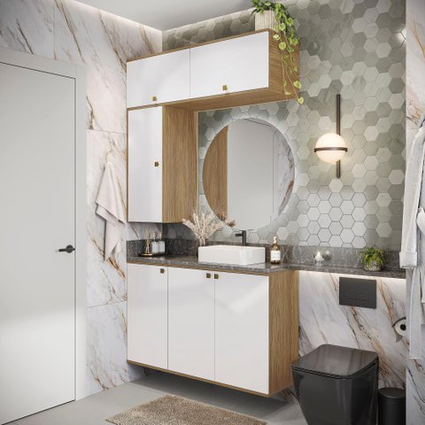 Conjunto para Banheiro Kappesberg Celeste 4 Peças Nogueira/branco 120cm