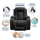 Ver imagem 7 de Poltrona Papai Reclinável Massagem Aquecimento Tecido Linho Preto Premium Manual Fixa