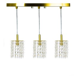 Lustre Pendente Clearcast Triplo Cristal Legitimo Dourado - 2