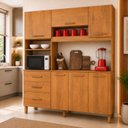 Ver imagem 1 de Armário de Cozinha 6 Portas e 3 Gavetas 100% MDF Caribe Yescasa Marrom/Cinamomo/Branco