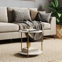 Ver imagem 2 de Mesa Lateral Redonda G7001 com Pés de Metal Marmore Branco/dourado