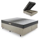Ver imagem 1 de Cama Baú Casal 138x188 Bipartido Courino Linho Bege com Dual Firm Espuma Ecoflex