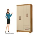 Ver imagem 4 de Guarda-Roupa Solteiro 4 Portas 2 Gavetas e Cômoda 5 Gavetas Itapema Off White/Carvalho Americano