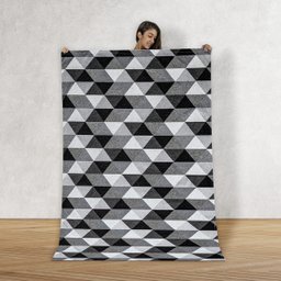 Tapete Jacquard Geo Látex 1,35 M X 1,00 M Antiderrapante Pequeno Sala Quarto Detroid Preto - 2