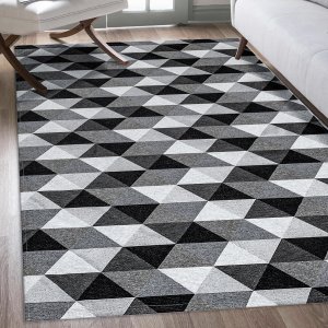 Tapete Jacquard Geo Látex 1,35 M X 1,00 M Antiderrapante Pequeno Sala Quarto Detroid Preto