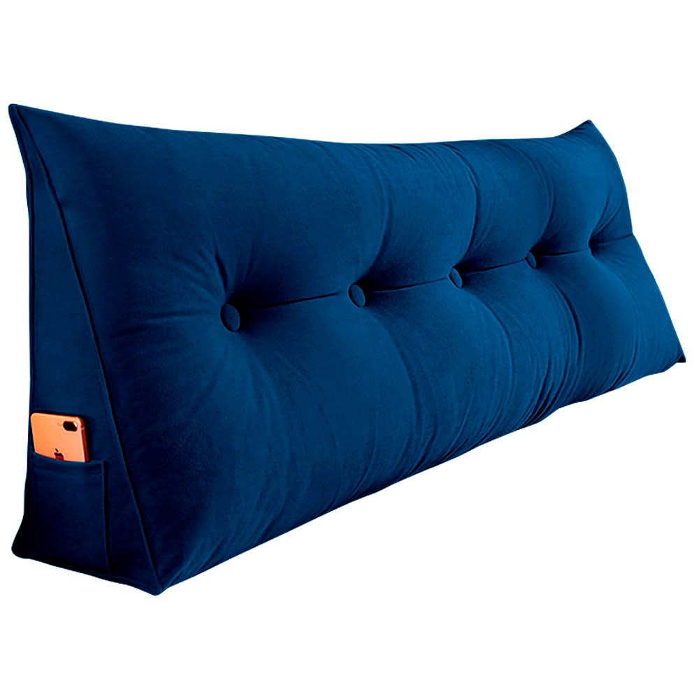 Almofada Para Cabeceira Encosto Apoio Lombar Spot 195cm com Porta Celular Suede - Desk Design Azul e - 2