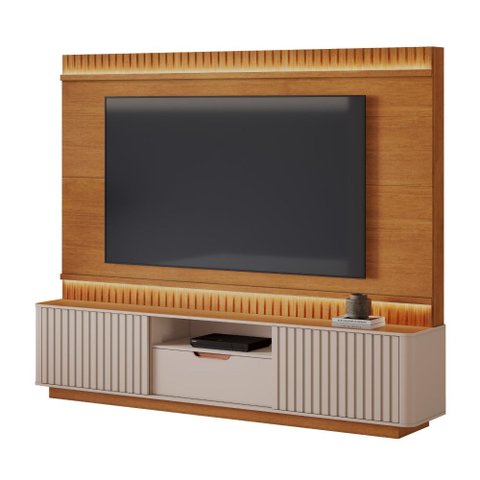Home Atena para Tv até 85" Ripado com 2 Portas e 1 Gaveta:cinamomo/off