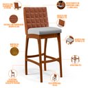 Ver imagem 4 de Kit 05 Banquetas Altas Cozinha Sala Jantar Fixa Mila B04 Couríssimo Camel Linho Cinza - Lyam Decor