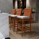 Ver imagem 2 de Kit 05 Banquetas Altas Cozinha Sala Jantar Fixa Mila B04 Couríssimo Camel Linho Cinza - Lyam Decor