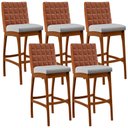 Ver imagem 1 de Kit 05 Banquetas Altas Cozinha Sala Jantar Fixa Mila B04 Couríssimo Camel Linho Cinza - Lyam Decor