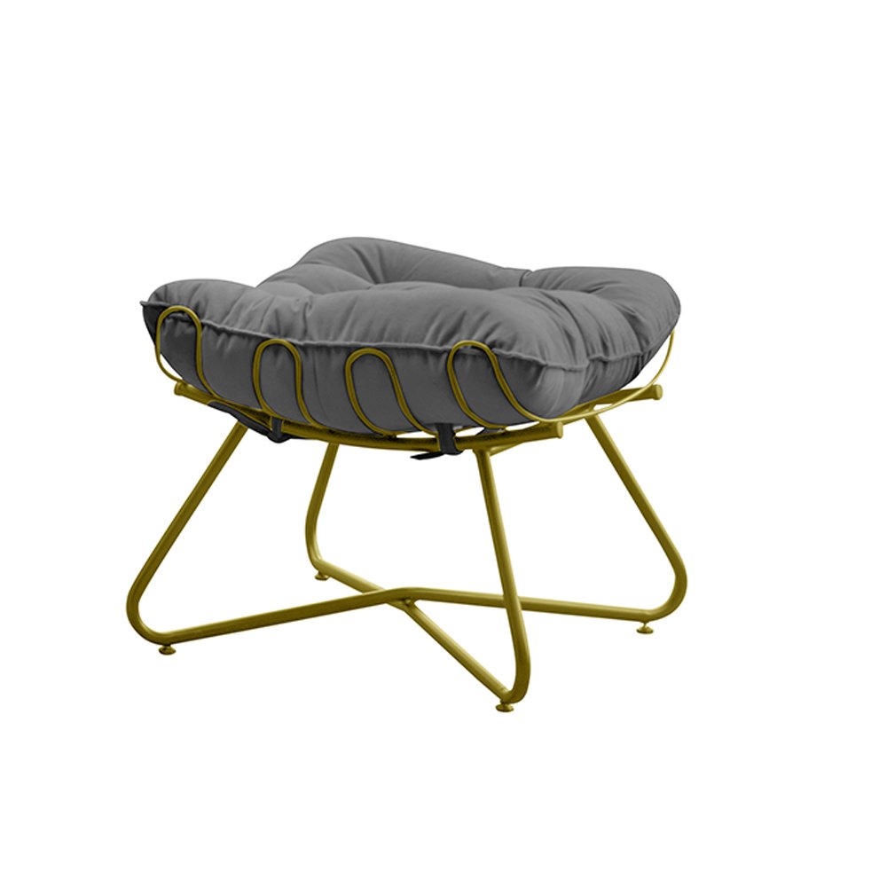 Puff Decorativo Sala de Estar Caim Base de Ferro Dourado Suede Cinza - Gran Belo - 1