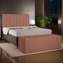 Ver imagem 1 de Kit Cabeceira Cama Box Queen 160cm com Calçadeira Baú Dália W01 Linho Rosê - Lyam Decor