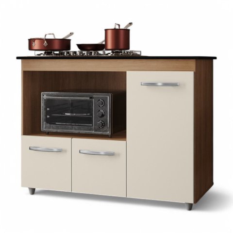 Balcão para Cooktop Anna 114cm 03 Portas com Tampo Recortado Savana Off White - Desk Design
