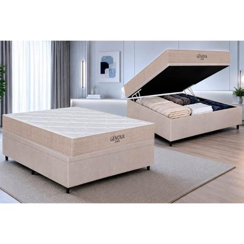 Cama Box Baú Crc Casal +Colchão D45 Genova Orthoflex 138x188