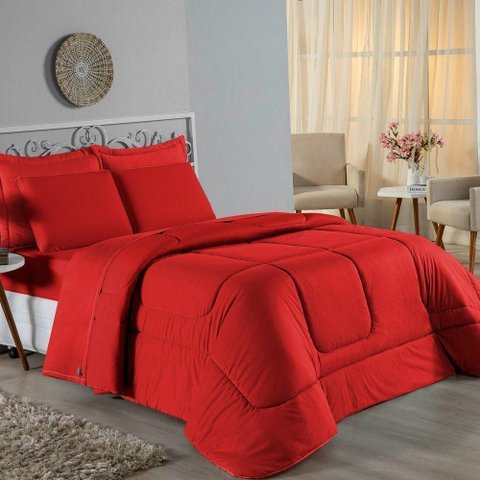 Edredom Queen Nobre 1 Peça Dupla Face 2,40m X 2,60m Malha 100% Algodão - Vermelho