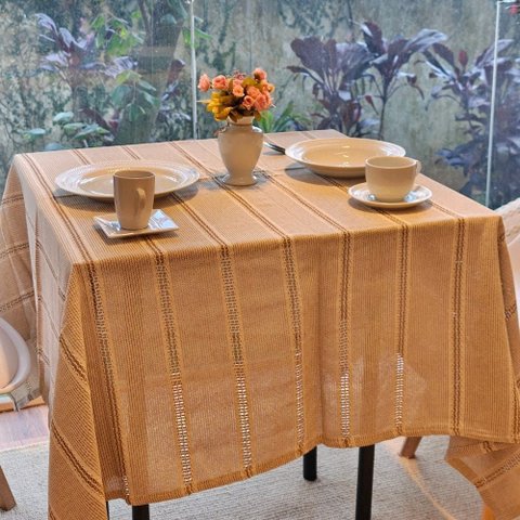 Toalha de Mesa Algodão Cru Caramelo Rustic Retangular 150 x 220