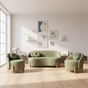 Ver imagem 1 de Kit 01 Sofá 2 Lugares + 02 Poltronas Orgânicos C/ Almofadas Curvo Sala Recepção Amsterdã Boucle Verd