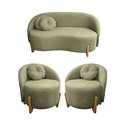 Ver imagem 2 de Kit 01 Sofá 2 Lugares + 02 Poltronas Orgânicos C/ Almofadas Curvo Sala Recepção Amsterdã Boucle Verd