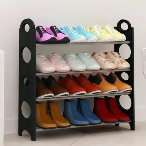 Sapateira Desmontável Empilhável 12 Pares com 4 Prateleiras em Alumínio