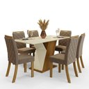 Ver imagem 3 de Conjunto Sala de Jantar Layla Select 6 Lugares Tampo MDF Cadeiras Estofadas Off White 160cm Casa 812