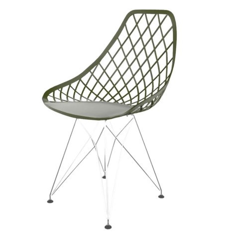 Cadeira Kaila Verde Militar – Estrutura Eiffel Cromada Elegância Única