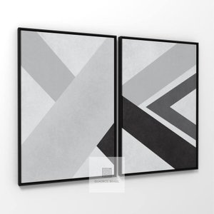Quadro Abstrato Geométrico Duo Cinza Neutro Decorativo