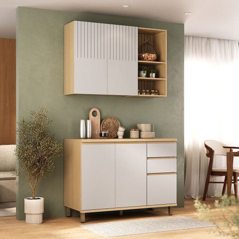 Cozinha Compacta 100 MDF 2 Peças com Tampo 120cm Aura Luciane Móveis