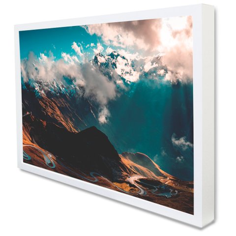 Quadro Decorativo Caixa o Céu e As Montanhas  Tacolado Moldura Caixa 3cm Madeira sem Vidro 60 X 90cm
