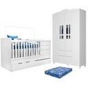 Ver imagem 1 de Berço Americano Multifuncional Cleo com Guarda Roupa 4 Portas Ariel Branco com Colchão Ortobom - Car