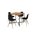 Ver imagem 2 de Mesa Industrial Base Ferro Preto em V Tampo 90x90 Canela 4 Cadeiras Eames Madeira Assento Preto