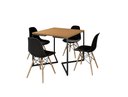 Ver imagem 2 de Mesa Industrial Base Ferro Preto em V Tampo 90x90 Canela 4 Cadeiras Eames Madeira Assento Preto