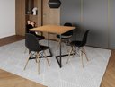 Ver imagem 1 de Mesa Industrial Base Ferro Preto em V Tampo 90x90 Canela 4 Cadeiras Eames Madeira Assento Preto