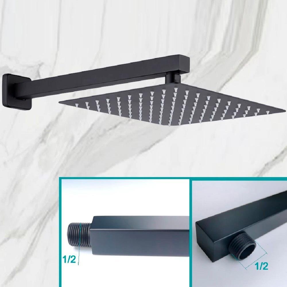 Kit Ducha Quadrada Preto Inox 20x20 Parede Padrão Docol - 3