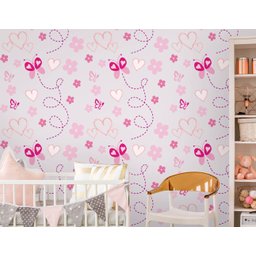 Papel de Parede Infantil - Borboletas e Corações Arte Destaque 2 Metros - 2