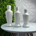 Ver imagem 2 de Trio decorativo vaso garrafa branco perolado de cerâmica