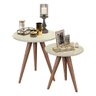 Conjunto Mesa Apoio Lateral Redonda Pés Palito - Off White - 2