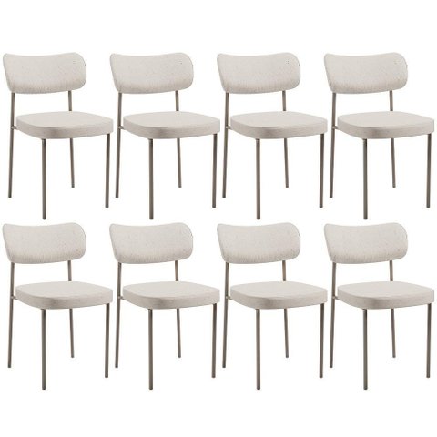 Kit 08 Cadeiras Estofadas para Sala de Jantar Melina Base Arena L02 Linho Cru - Lyam Decor