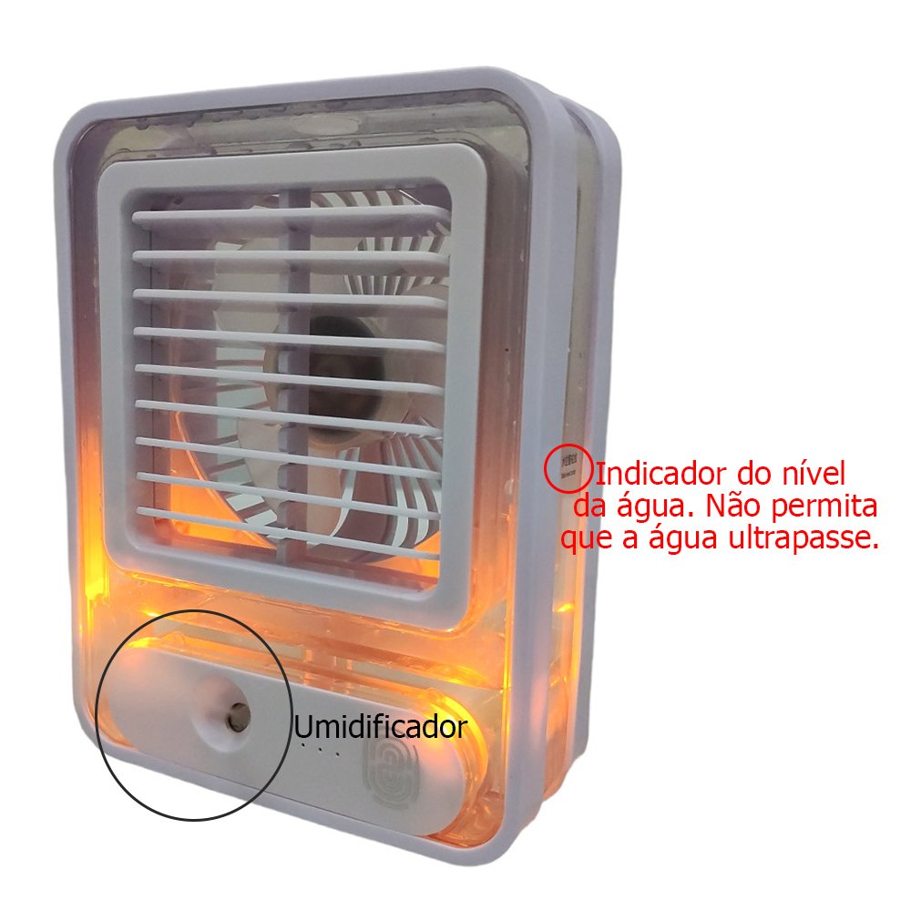 Ventilador Umidificador Ar Agua Touch Led Luminaria USB 3 Velocidade Silencioso De Mesa Trabalho Est - 2