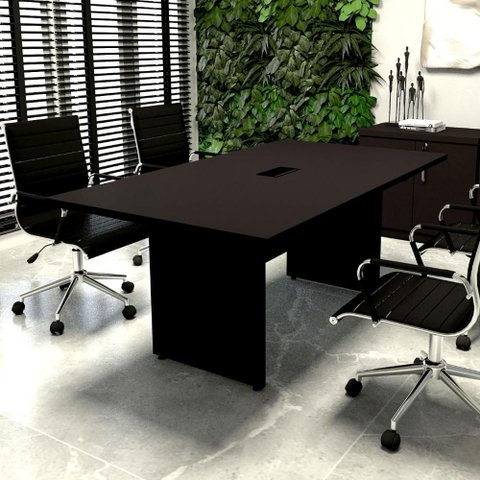 Mesa Reunião Corporativa 200cm X 90cm C/ Caixa de Tomada F5 Cor:preto