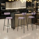 Ver imagem 2 de Kit 03 Banquetas Altas Cozinha Bar Sala De Jantar Em Aço Milão L02 Suede Rosê - Lyam Decor