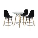Ver imagem 1 de Conjunto Mesa Bistrô Eames Eiffel Vidro com 3 Banquetas Pretas de Madeira - Cor: Marrom