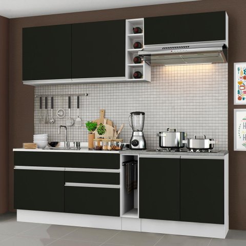 Armário de Cozinha Completa 220cm Branco/Preto Parma Madesa 03