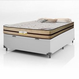 Cama Box com Baú Casal Branco + Colchão de Molas Ensacadas - Atlanta - Apolospuma Premium - 138x188x - 1