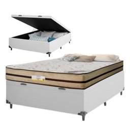 Cama Box com Baú Casal Branco + Colchão de Molas Ensacadas - Atlanta - Apolospuma Premium - 138x188x - 3