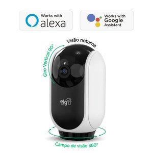 Câmera de Segurança Interna, Elg, Shcr600, 360º, Fullhd 1080p, Visão Noturna, Audio, Wi-fi
