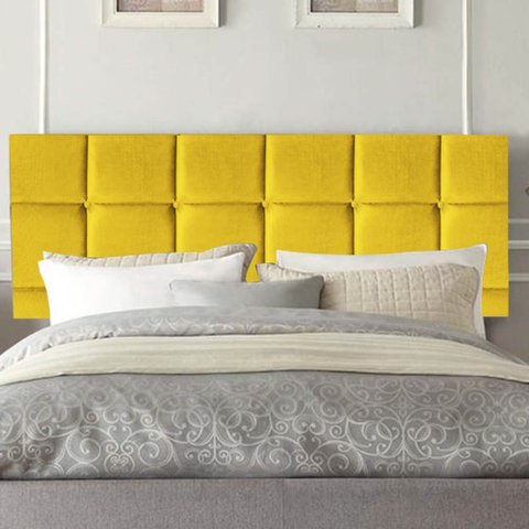 Painel Estofado Luxo Espanha 100cm Solteiro para Cama Box Suede Amarelo - Gat Magazine