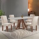 Ver imagem 1 de Mesa de Jantar 4 Lugares Kyra/Canela com Vidro Chocolate/Off White/Suede Bege - Cel Móveis