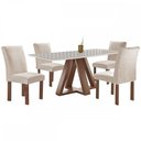 Ver imagem 2 de Mesa de Jantar 4 Lugares Kyra/Canela com Vidro Chocolate/Off White/Suede Bege - Cel Móveis