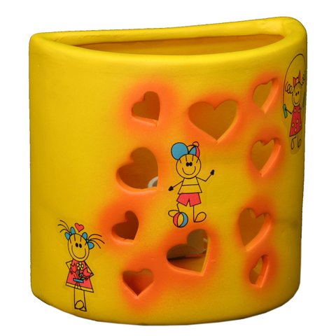 Arandela Artesanal Retrô Cerâmica Infantil Coracao Amarela
