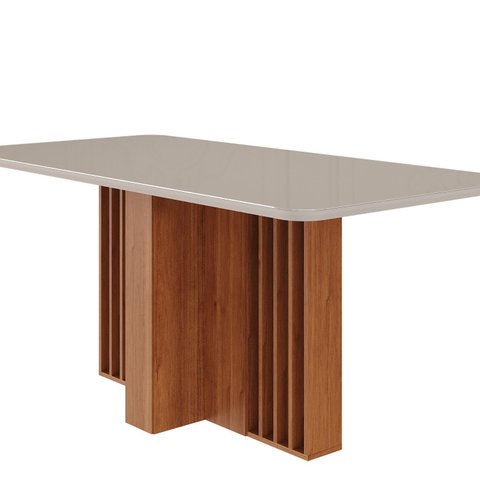 Mesa para Sala de Jantar Isadora 1,80 c/Vidro Marrom/Cinamomo/Offwhite